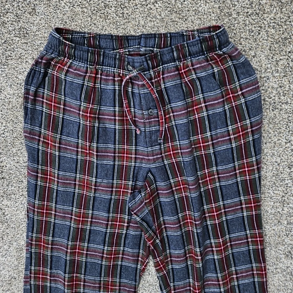 LL Bean Men's Scotch Plaid Flannel Sleep Pants Navy Stewart Gray Pajamas Size S